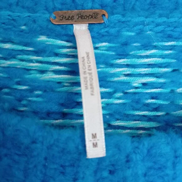 Free People Chunky Knit Sweater Blue Green Stripe Pullover Womens Medium - Picture 4 of 11